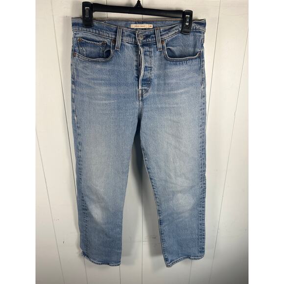 Levis Wedgie Straight Jeans Womens 28X26 Blue Light Wash High Rise Ankle Cropped - Picture 2 of 6